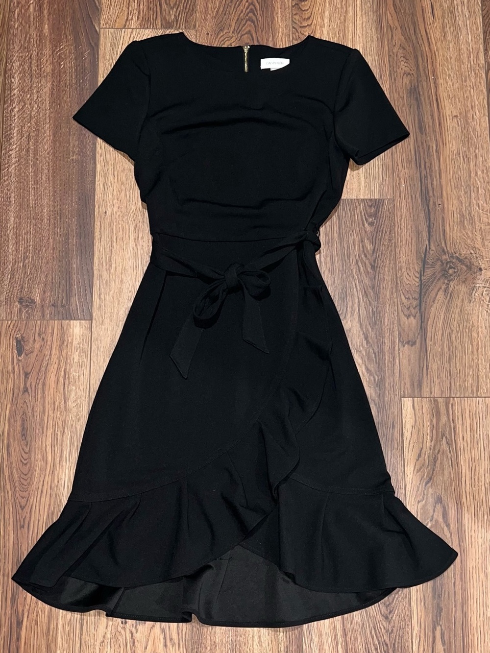 Calvin Klein Black Ruffle-Wrap Tie-Waist Dress